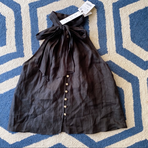 🖤 ZARA BLACK LINEN BOW LOOSE FIT TOP! - Picture 6 of 10